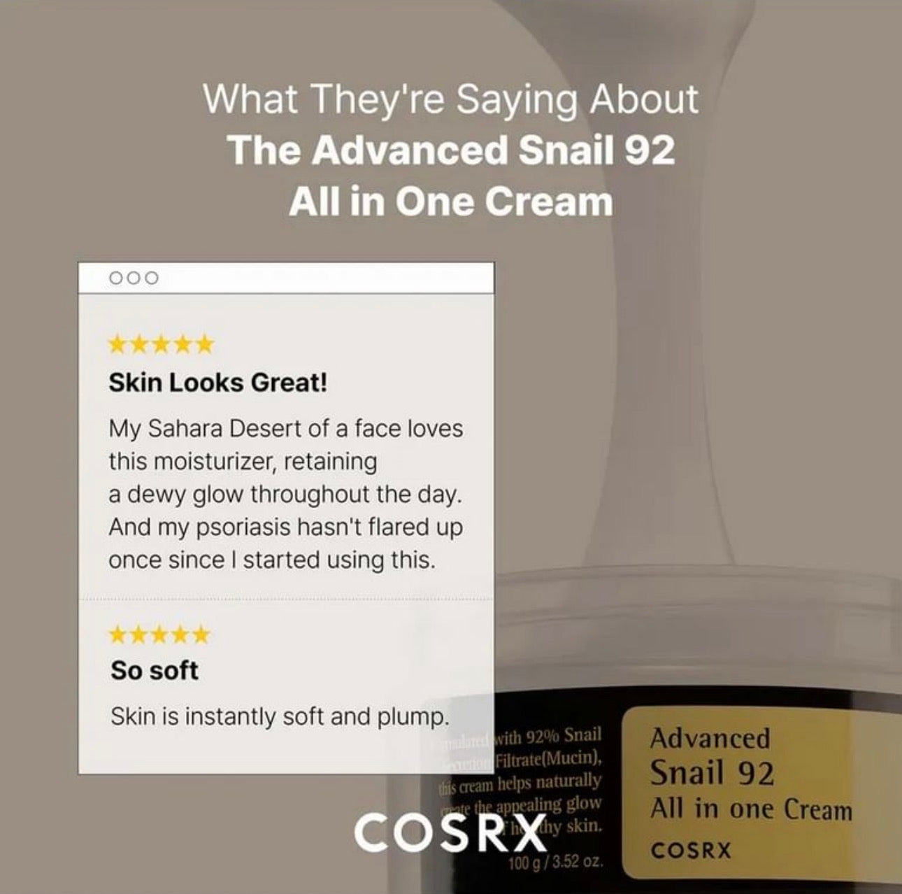Cosrx Advanced Snail 92 All In One Cream 100ml - Cremă Regeneratoare cu Mucină de Melc