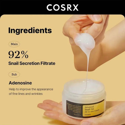Cosrx Advanced Snail 92 All In One Cream 100ml - Cremă Regeneratoare cu Mucină de Melc
