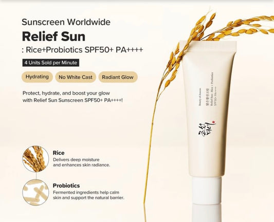 Beauty of Joseon Relief Sun Rice + Probiotics SPF50 – Protecție Solară cu Orez și Probiotice